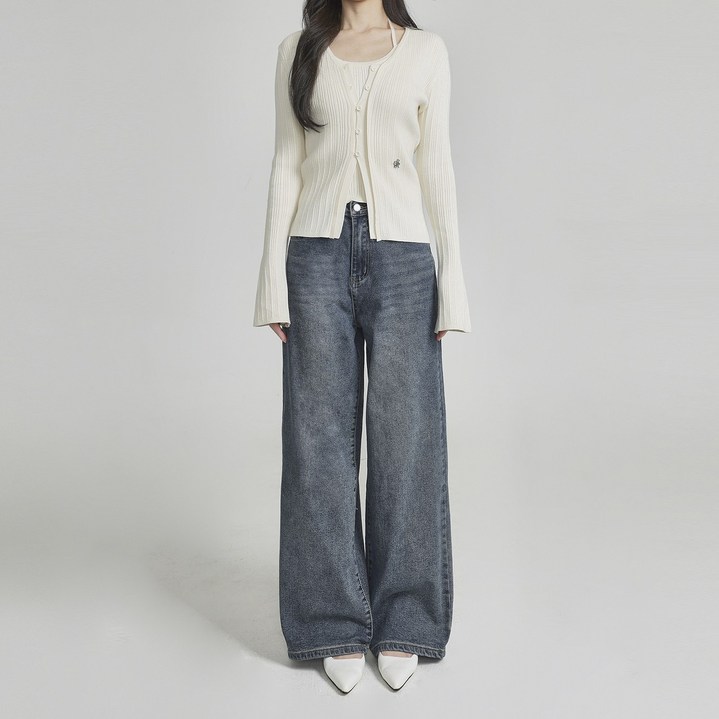 어템트 여성용 핏초이스진 1탄 기장수선X 맞춤기장 핏초이스 힙다트 스판 밴딩 와이드 데님 팬츠