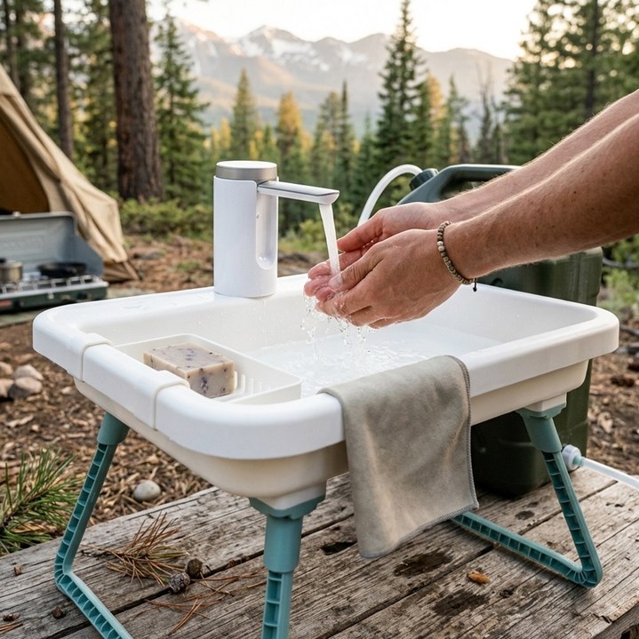 HK sell 클린존 이동식 개수대 워터 펌프 간이 세면대 야외 싱크대, 화이트, 1개