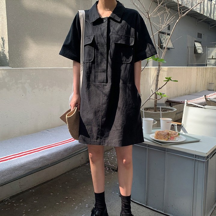 더블공주 캐주얼 포켓 셔츠 반팔 원피스