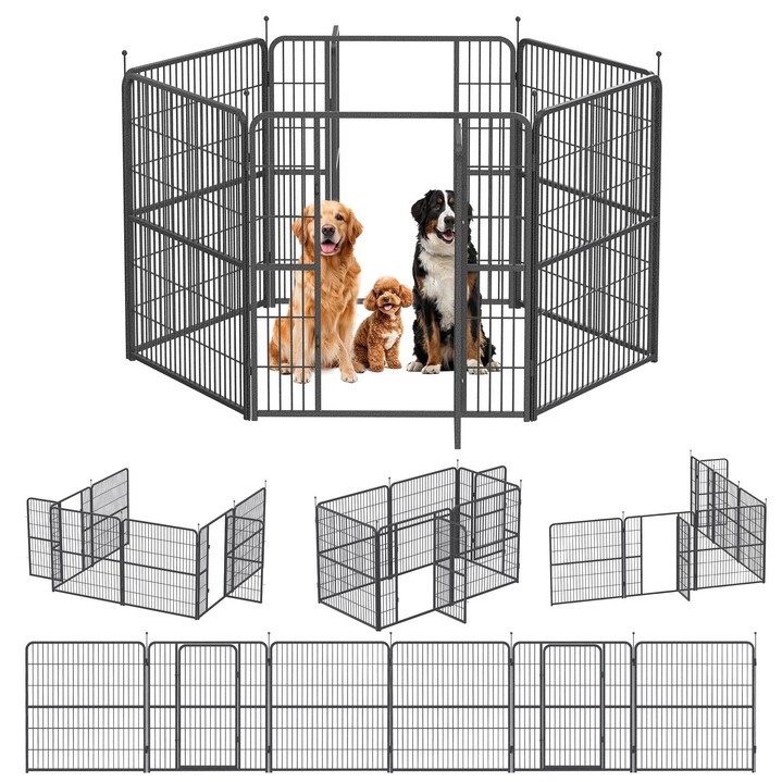 강아지 울타리 대형견 울타리 실내외 대형 철제 울타리 펜스 설치 쉽고 단단하고, 1개, 실버블랙