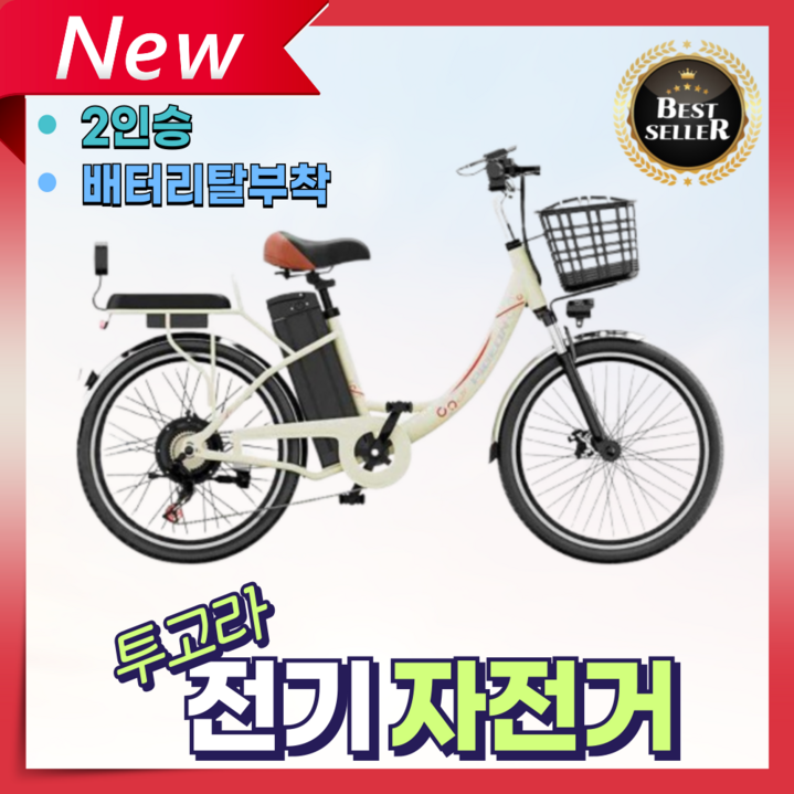 투고라 2인승 전기자전거 뒷자석 탈부착베터리 전동 어린이집 등하원 출퇴근 배달