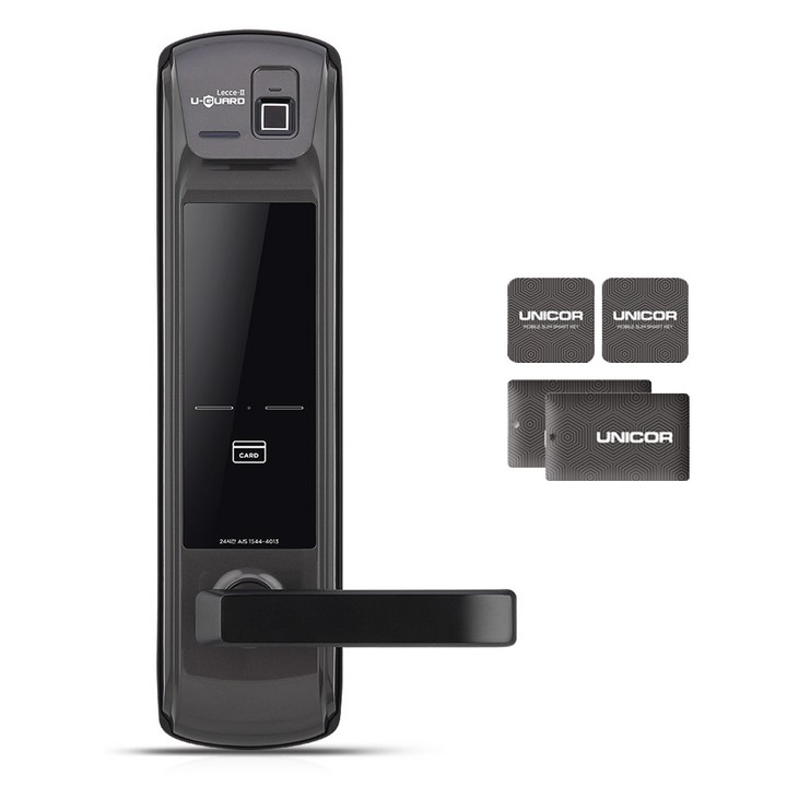 유니코 비밀번호 지문인식 손잡이 있음 도어락  카드키 4p LecceII