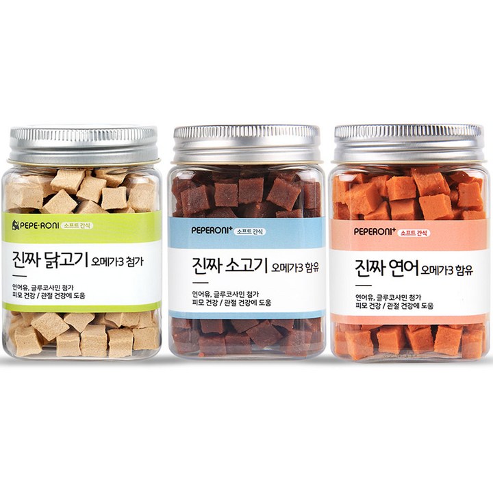 페페로니 진짜 오메가3 강아지 간식 세트, 소고기연어닭고기, 180g, 1세트
