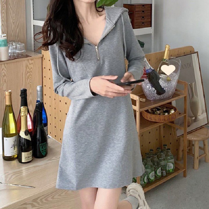 피어니스트 반집업 후드넥 H라인 미니 원피스 빅사이즈 포함