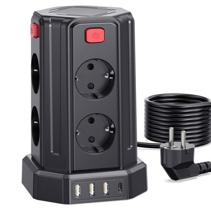 과부하차단 USB 타워 멀티탭 블랙 3M 전선 USB 멀티탭 12구 8소켓 3USBA 1USBC,KC 인증서 취득, 검은색, 1개, 3m 과부하차단 USB 타워 멀티탭 블랙 3M 전선 USB 멀티탭 12구 8소켓 3USBA 1USBC,KC 인증서 취득, 검은색, 1개, 3m