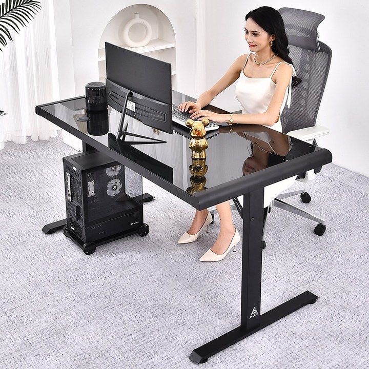 아우스 AUS 강화유리 컴퓨터책상 게이밍책상 컴퓨터테이블 학생책상 서재책상 사무용책상 1인용 2인용, 블랙블랙