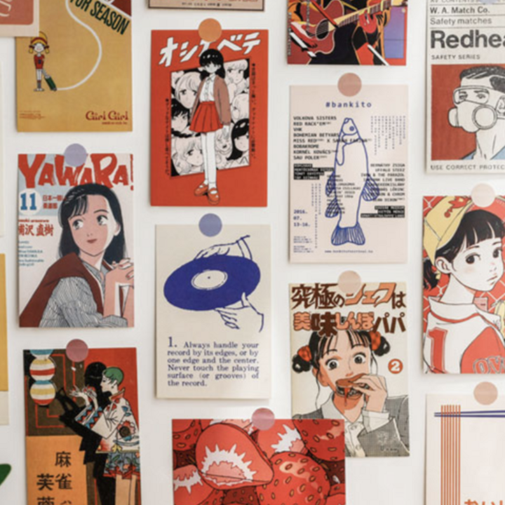 [에코베르] 일본 감성 레트로 엽서 30장 세트 월 데코 벽 장식 빈티지 촬영 소품 인테리어