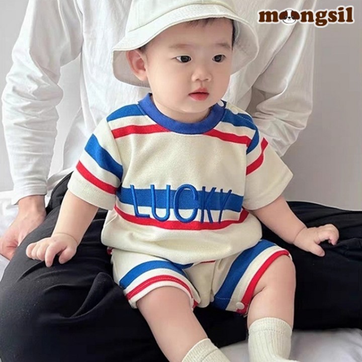 몽실이 럭키 스트라이프 반팔우주복 80 90 컬러라인 아기 여름 외출복 바디슈트