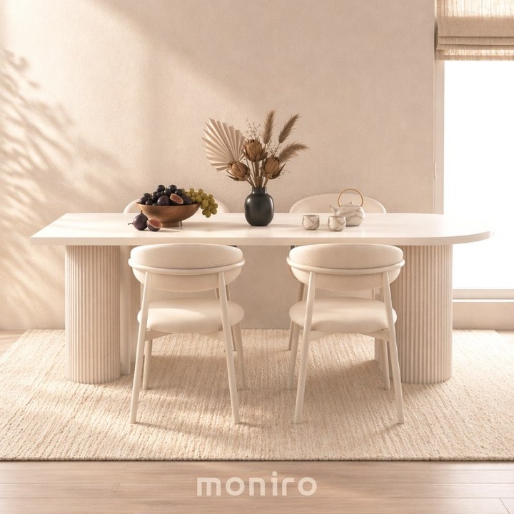 모니로 벽에 붙이는 반타원 화이트 세라믹 식탁 1200 1400 미니멀 포세린 테이블 단품 공간활용, 4인용, 화이트
