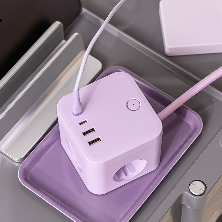 라이프썸 큐브 멀티탭 3구 4포트 USB C타입 1.8m (LFS-HA53) 4종 택1, 1개, 라일락