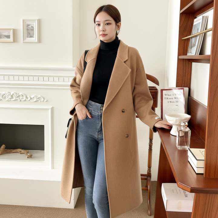 울100 핸드메이드 롱 코트 루즈핏 유니크코코