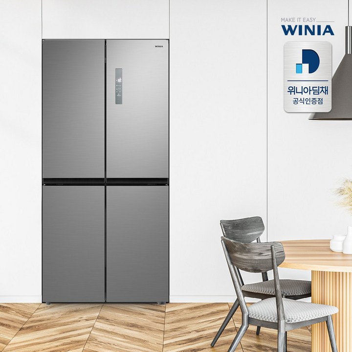 세미빌트인냉장고 4도어 양문형 세미빌트인 냉장고 메탈실버 상냉장 하냉동 479리터 EWRW486GEMMSO