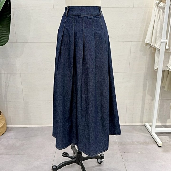 에잇컨셉 스커트 외주름 플레어 롱 데님 치마 C25H7FSK010BC1