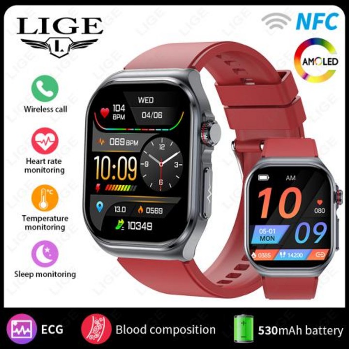 혈당워치 한국어 호환 LIGE 건강 혈당 Smartwatch ECG  PPG AI 진단 혈액 지질 요산 스마트 시계 남성 방수 여성