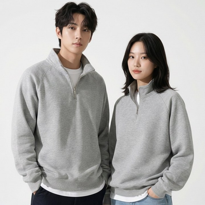 디커스텀 남녀공용 루즈핏 코튼 반집업 맨투맨 반목 폴라 빅사이즈 M5XL