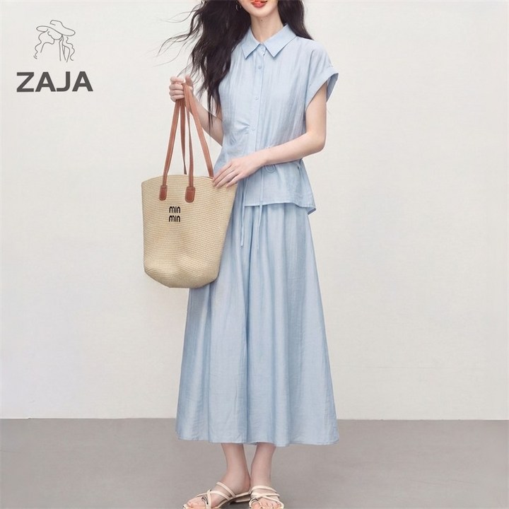 ZAJA 여성 여름 린넨투피스 반팔 블라우스8부 와이드 팬츠 세트하객룩오피스룩