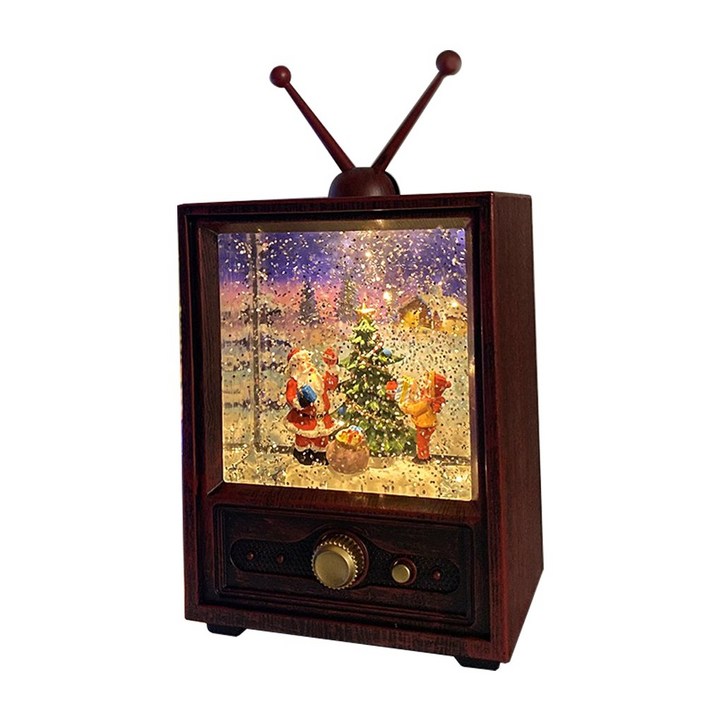 쥬크박스 크리스마스 티비 tv 스노우볼 오르골 선물 트리 장식, 퍼플(산타와아이)