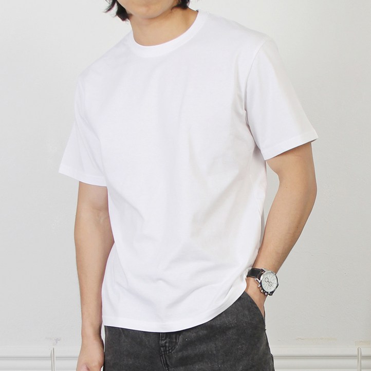 더마인드 남성용 기본 라운드티 16수 오버핏 반팔티 WS504