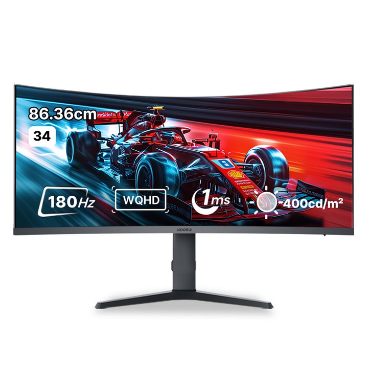 쿠루이 WQHD 180Hz 1ms 1000R 슬림베젤 조준선 지원 게이밍 커브드 모니터, 86.36cm, 34E6UC무결점