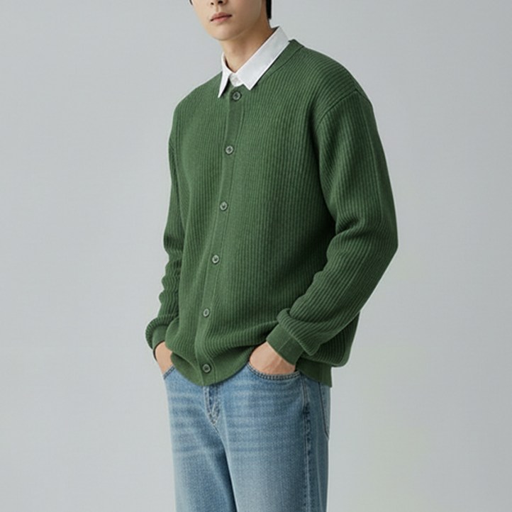 레이먼 남성용 제르파 와이드 핏 라운드넥 가디건