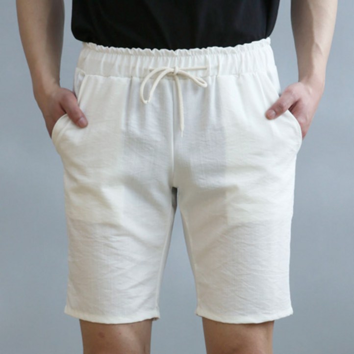 블루포스 남성용 통기성 이넨츠 4.5부 밴딩 베이직핏 캐주얼 린넨 바지