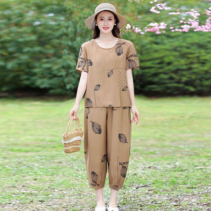 엘쏘 여성용 라운드넥 루즈핏 반팔9부바지 캐주얼 상하의 세트