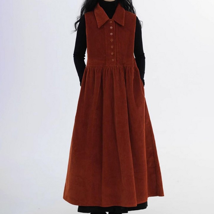 ORZQU 겨울 여성 인형 넥 코듀로이 민소매 나시 스커트