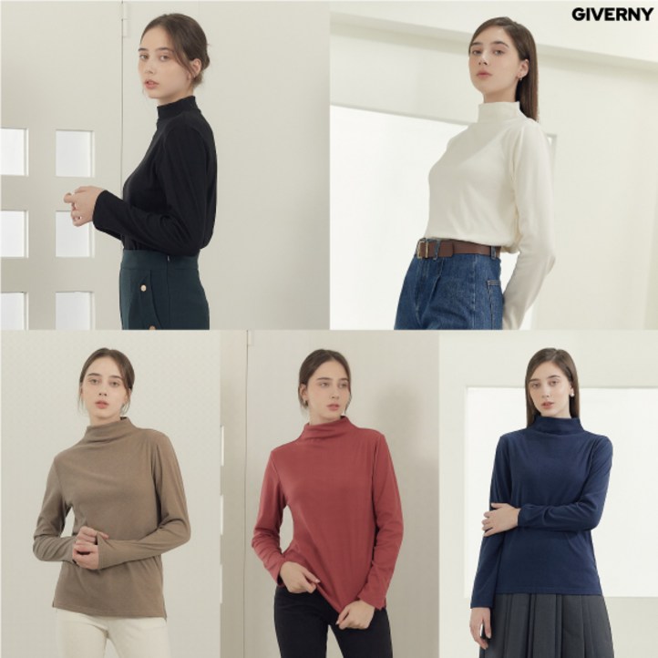 지베르니 여성 가을겨울 소프트 하이넥 기모 긴팔 티셔츠 5종 세트 지베르니 여성 가을겨울 소프트 하이넥 기모 긴팔 티셔츠 5종 세트