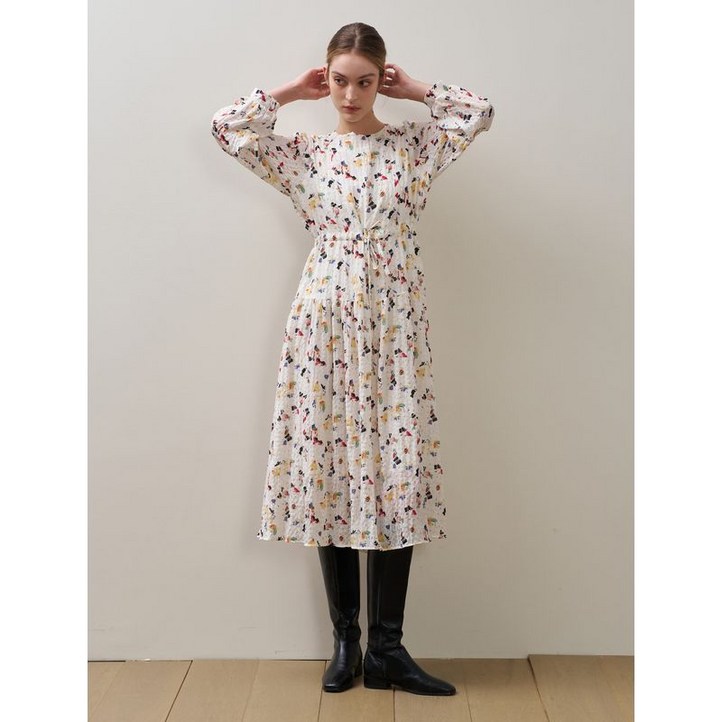 GGPX 플로럴 볼륨 셔링 원피스 GPCOW032D