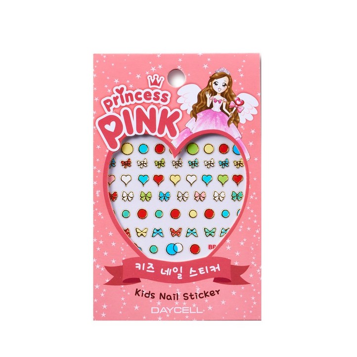 프린세스 핑크의 유아용 손쉬운 키즈 네일 스티커 6장 (일러스트/도형 랜덤구성)