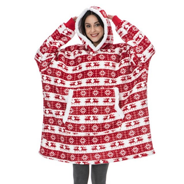 후드티 대형 담요 여성 겨울 두건을 착용 할 수있는 가족 TV 소매 Sherpa 양털 스웨터 격자 무늬 Hoody 운동복