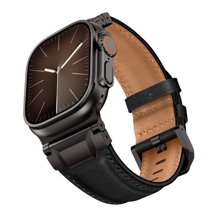 애플워치 가죽 스트랩 천연 소가죽 울트라 호환 클래식 스타일 시계줄, 1개, 블랙나파 블랙