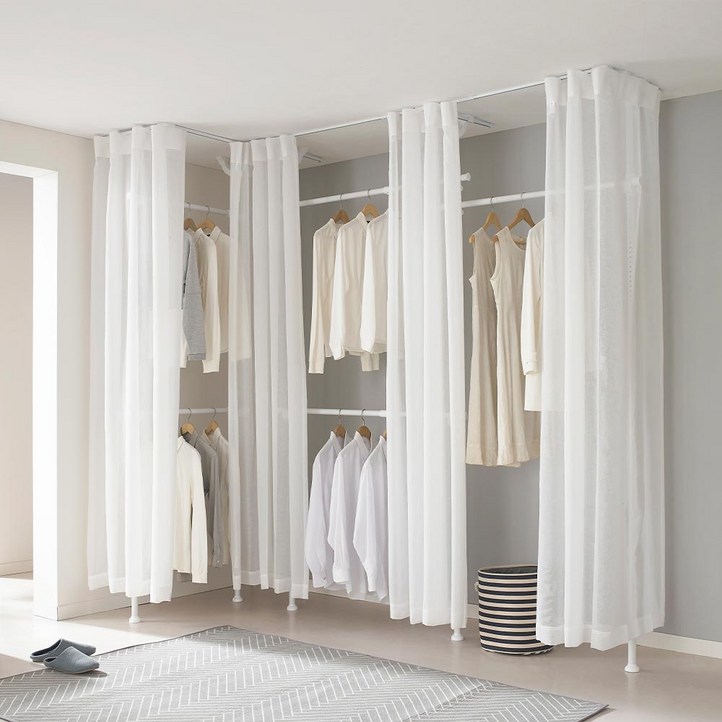 5단 튼튼한 무타공 커튼 행거 EOS515C 드레스룸 옷걸이 커텐 헹거, 화이트