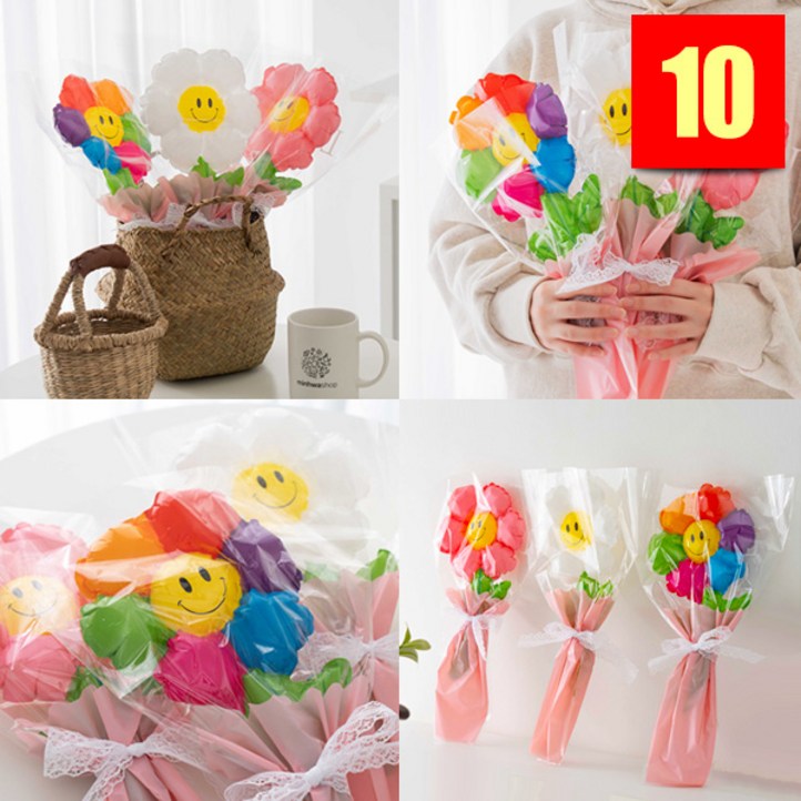 10개 배송료X 데이지풍선 3종혼합 꽃다발 스마일 생일파티 용품 졸업입학 풍선, 10세트, P0000GEV