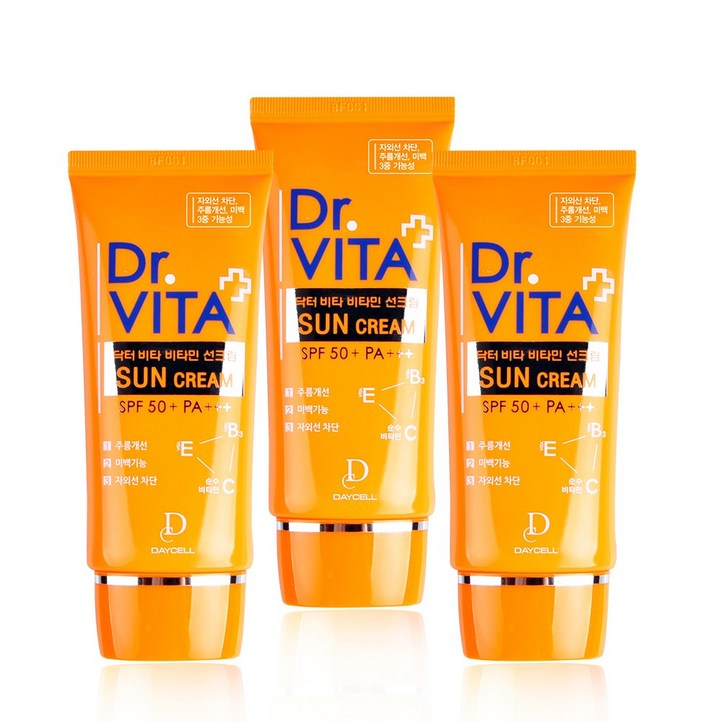 닥터비타 미백 주름개선 자외선 차단 3중 기능성 비타민 선크림 SPF50 PA, 50g, 3개