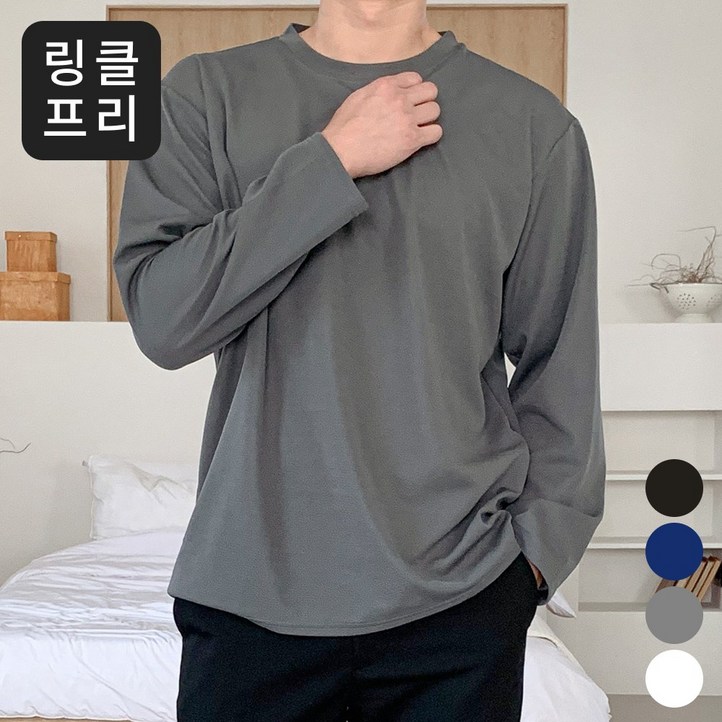 핏노블 남자 오버핏 긴팔티 링클프리 긴팔 티셔츠