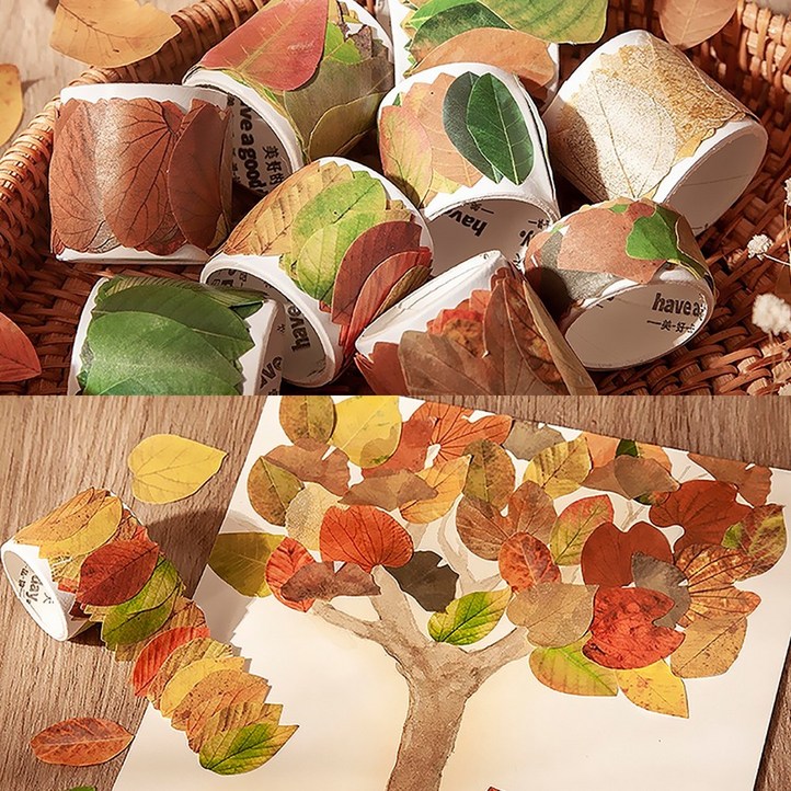 가을낙엽 롤 스티커 50개입 10롤 단풍잎 나뭇잎 어린이집 유치원, 잭푸르트 잎