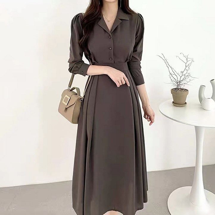 여성용 긴팔 A라인 플레어 하객룩 롱 원피스 Onepiece dress D2937