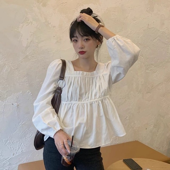 비아이와이 여성 봄 여름 가을 스퀘어넥 오버핏 긴팔 블라우스 DH919