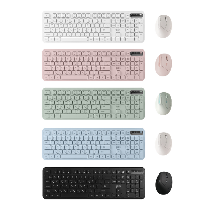 지클릭커 오피스프로 WMK760 사일런스 L 무선 블루투스 키보드 버티컬 마우스 세트, 인체공학, 그린, WMK760
