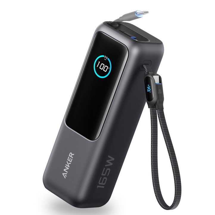 앤커 랩탑 파워뱅크25000mAh 165W 보조배터리 (C타입 케이블 일체형), 블랙, A1695