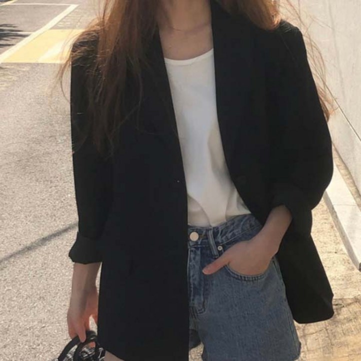 자체제작어텀 투버튼 루즈핏 하프 오버핏 테일러드 블레이저 싱글 가을 하객룩 여성 자켓