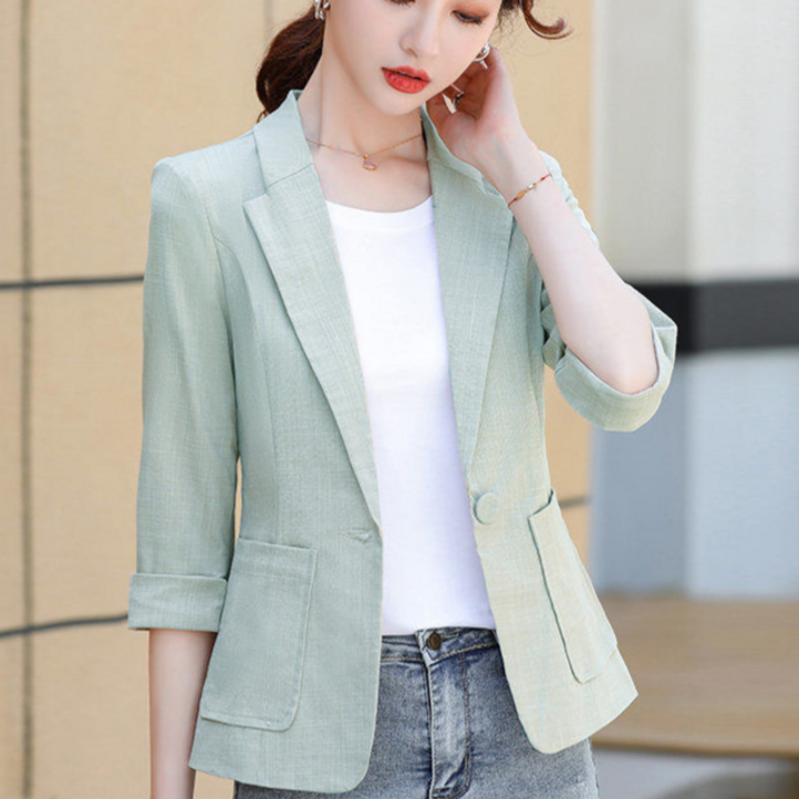 여자 여름 고퀄 린넨 마 쉬폰 면혼방 얇은 원단 긴팔 7부 싱글 미디 하프 자켓 재킷 데일리 캐주얼 나들이룩