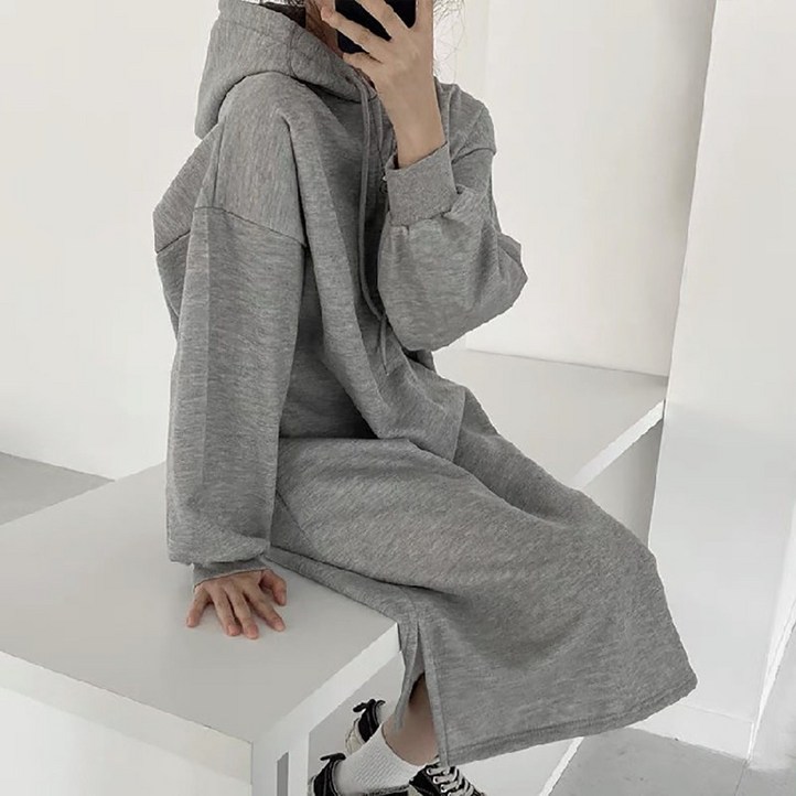기모 후드 롱 원피스 빅사이즈
