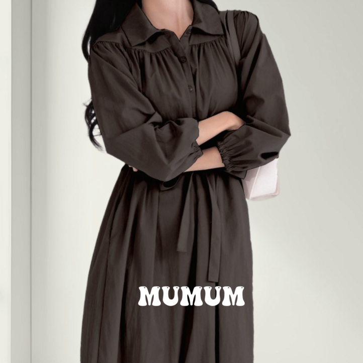 MUMUM 넉넉한 빅사이즈 롱 원피스 가을 봄 간절기 긴팔원피스 5XL까지