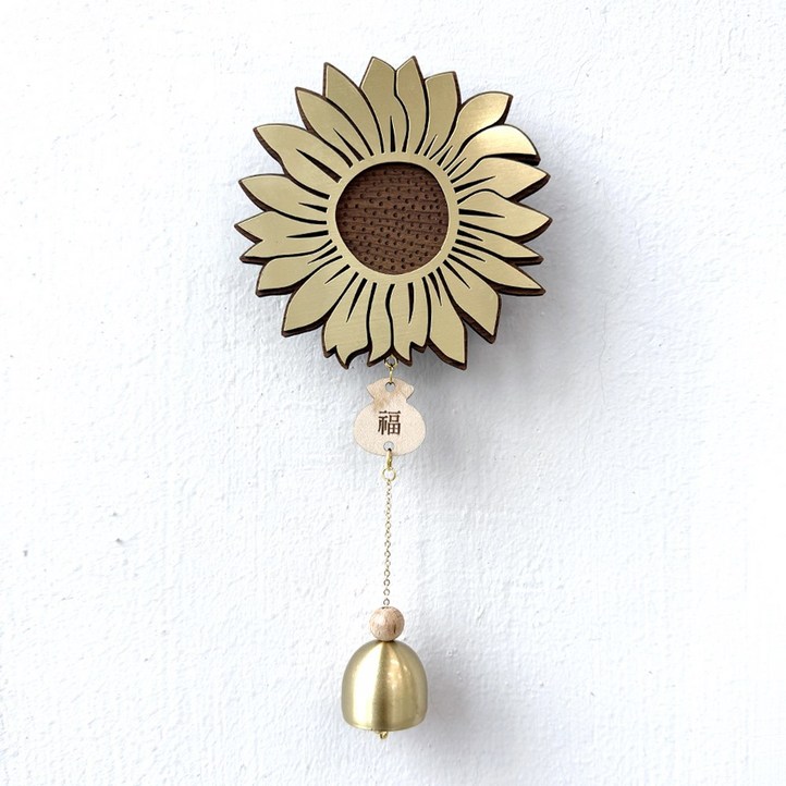 골드 해바라기 복참 럭키벨 자석 도어벨 현관종 우드 풍경종 문종 개업선물, 골드계열