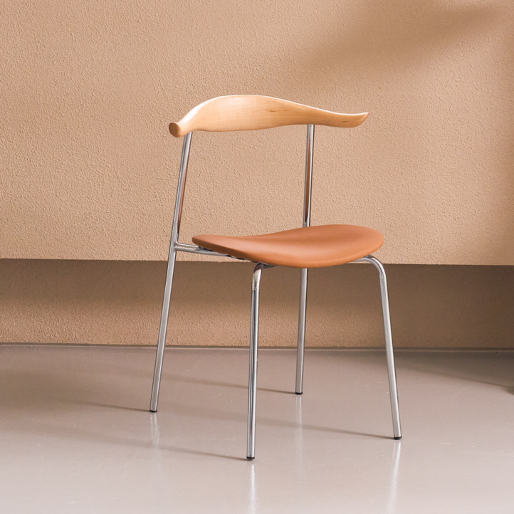 카우체어 원목 스틸 카페 미드센츄리 인테리어 소뿔 디자인 식탁의자, 1개, 내추럴연브라운