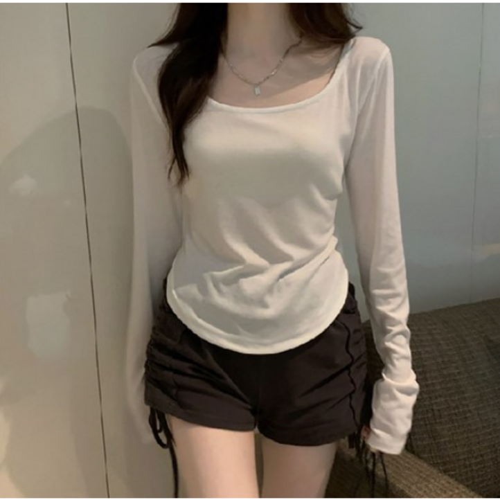 pu여성 캐주얼 슬림 슬리브 티셔츠