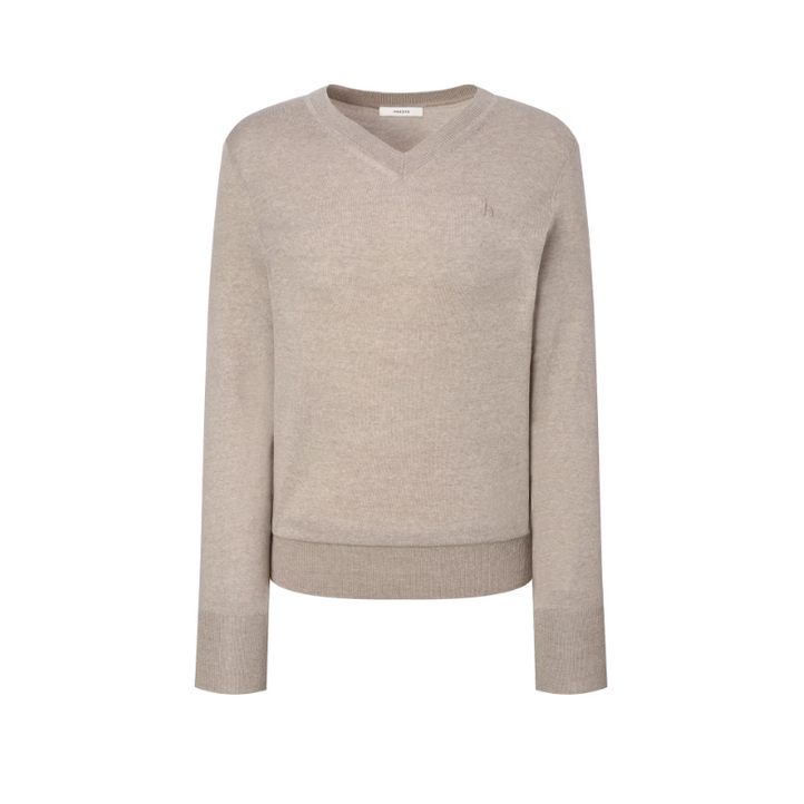 정품 베스트셀러 헤지스 여성 울 100 로고 포인트 여성 브이넥 니트 스웨터