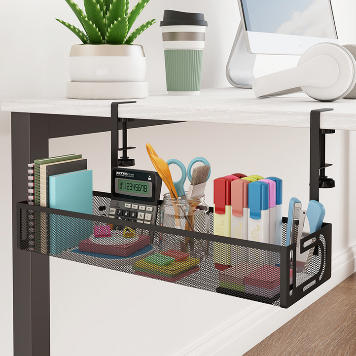 i12B 무타공 멀티탭 선반 책상 테이블 정리함, 블랙, 1개